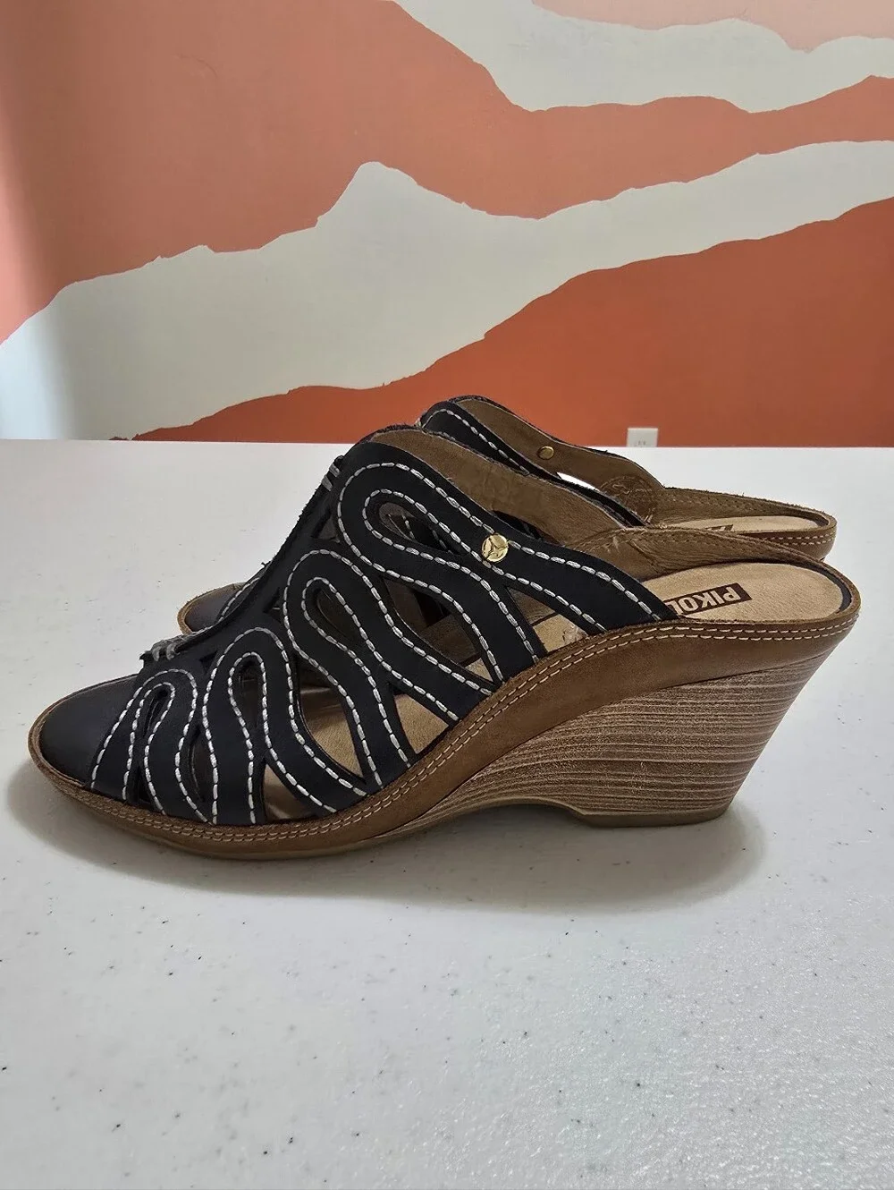 Pikolinos Capri Wedge Slip On Leather Sandals Women’s EU 37 US 6.5-7